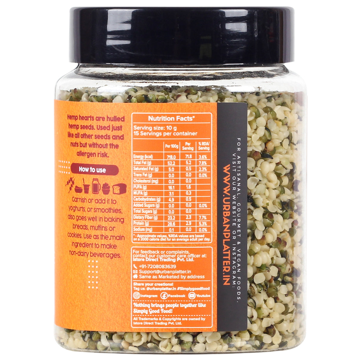 Urban Platter Hemp Hearts, 150g (Hulled hemp seeds | High in Protein | Rich in Fibre | Nutty & Crunchy | Allergen-free Superfood | Garnish or add to smoothies, sauces, dips, and marinades | Plant-based Protein)