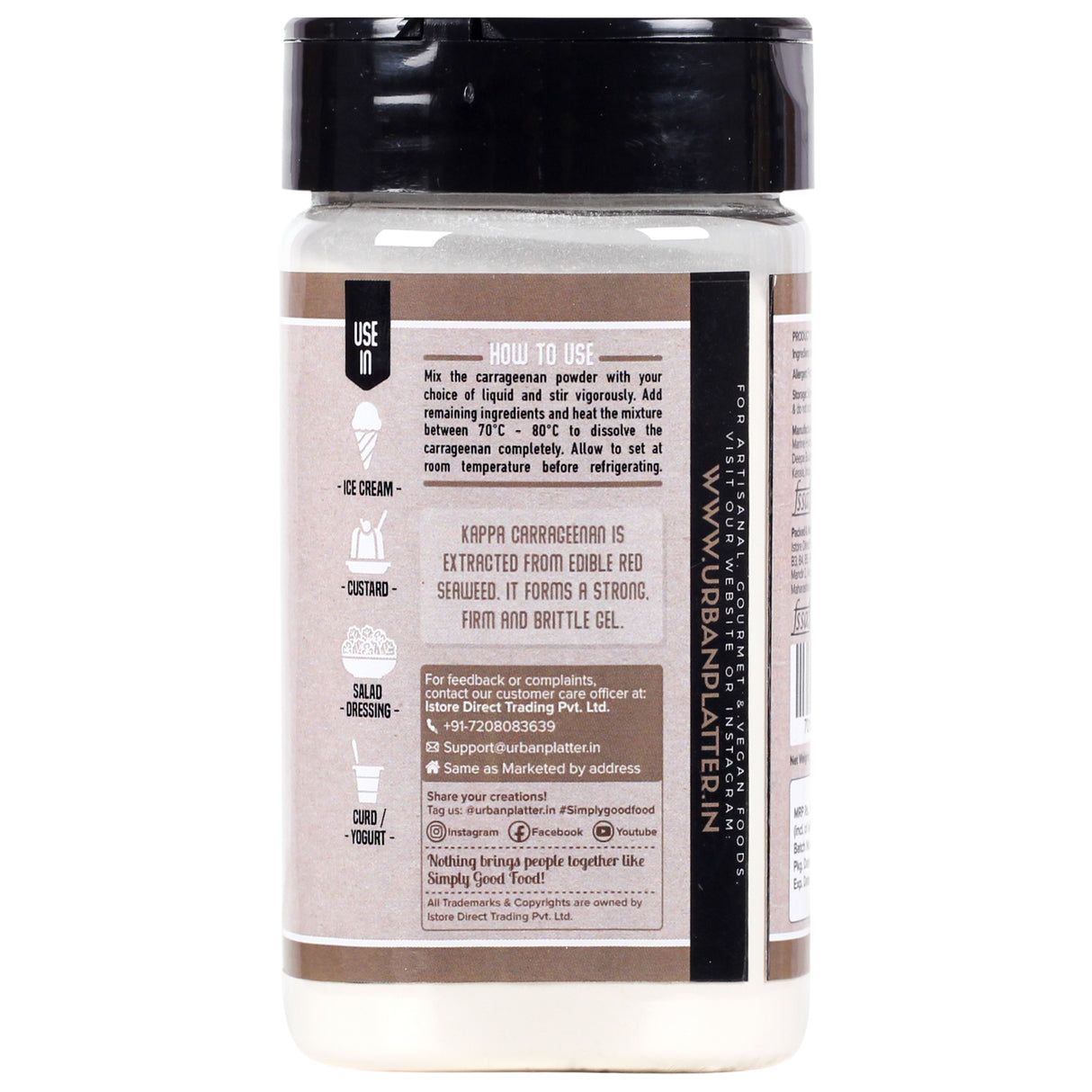 Urban Platter Kappa Carrageenan Powder, 100g / 3.5oz [Made for Milk-Based & Water-Based Applications]