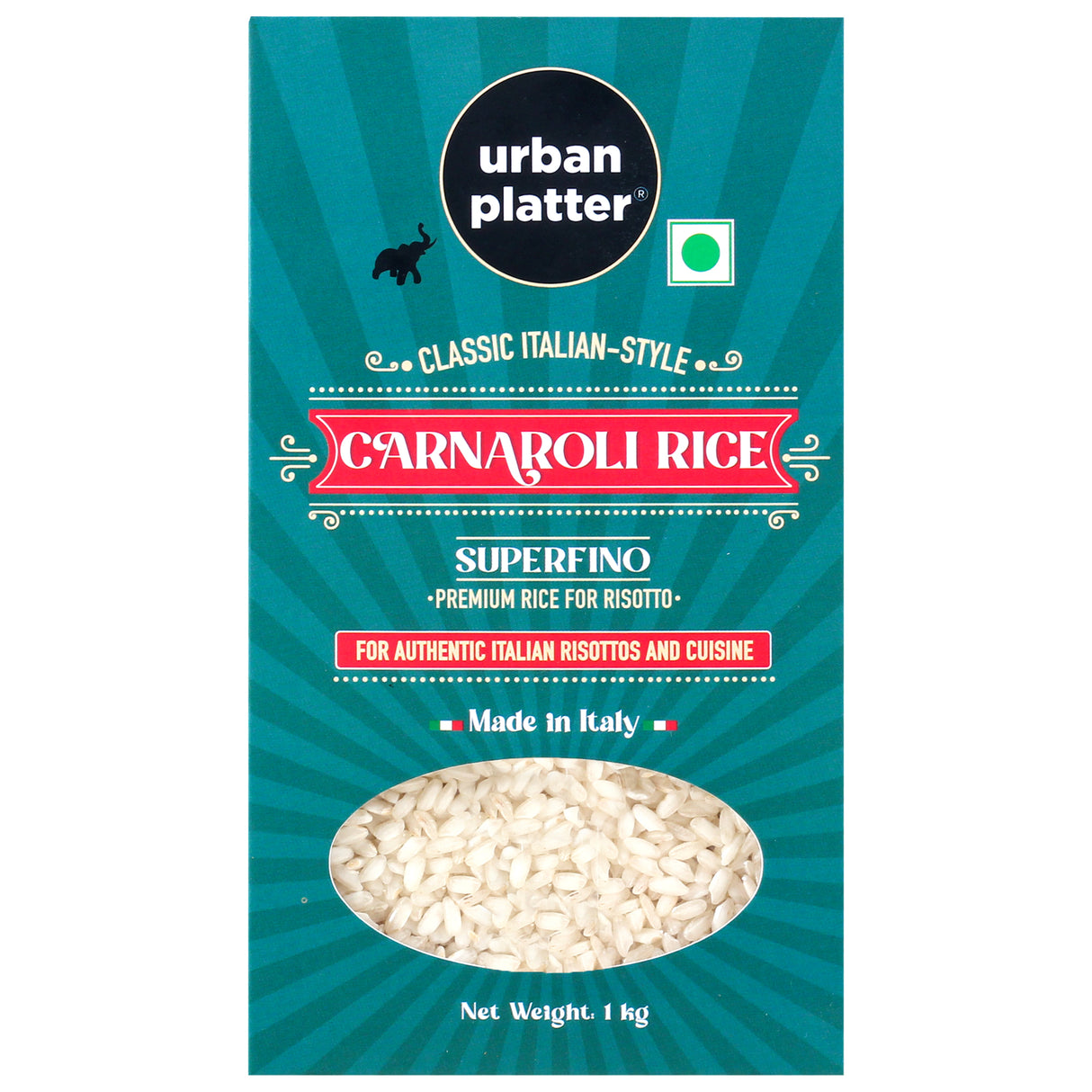 Urban Platter Carnaroli Rice, 1Kg (Product of Italy, Italian Carnaroli Rice for Risottos, Arancini, and Rustic preparations, Vacuum Packed for Freshness and Quality)