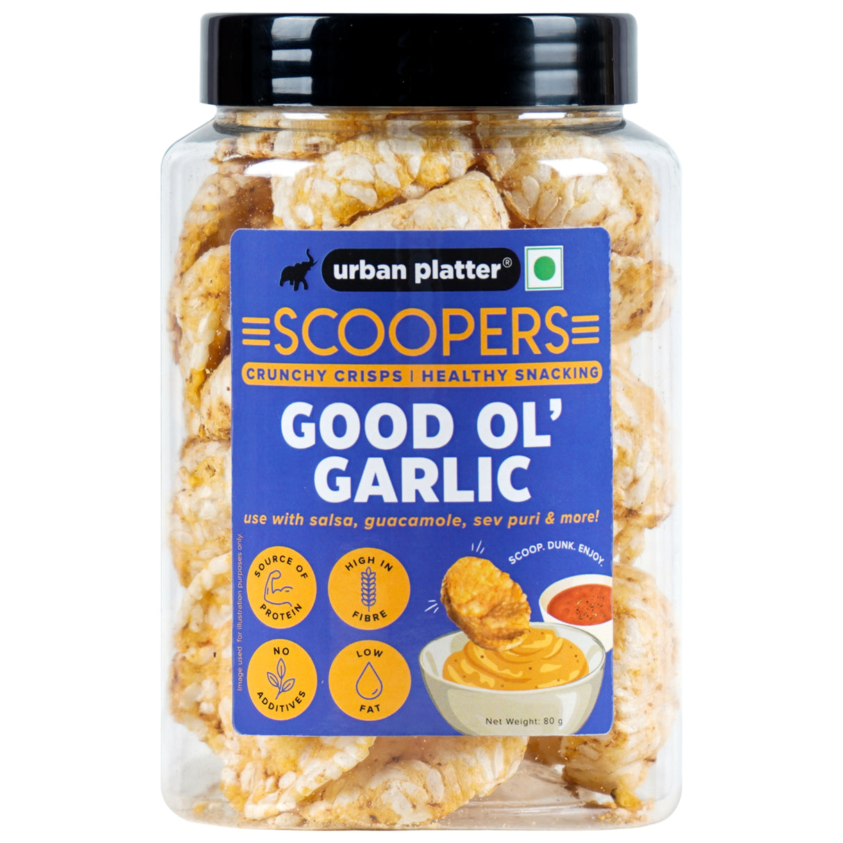 Urban Platter Scoopers Good Ol' Garlic, 80g (Crisps made with Popped Rice & Corn)