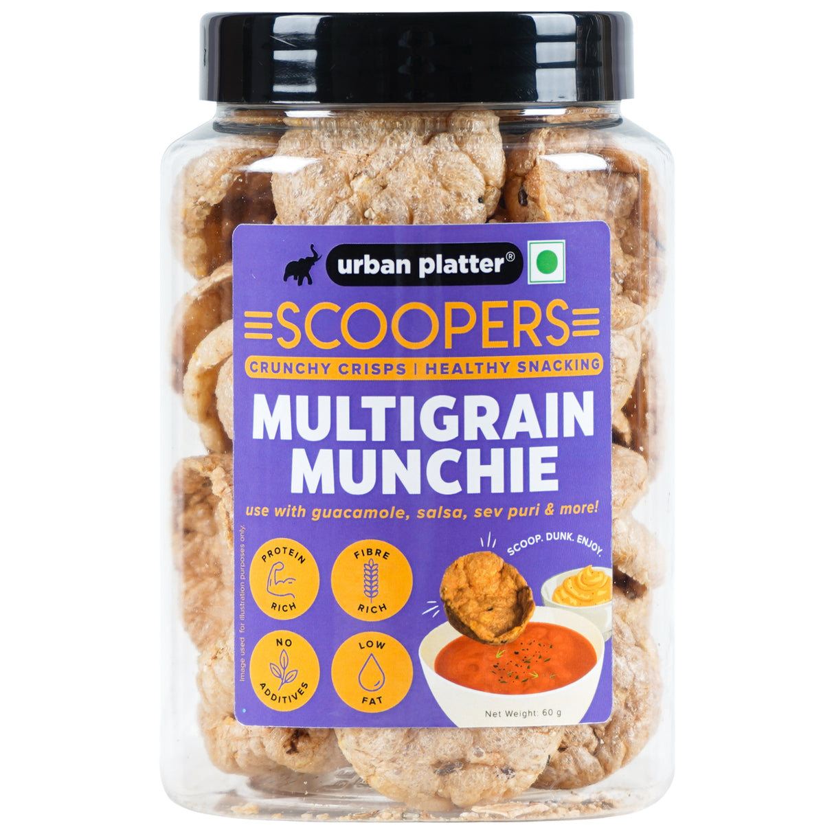 Urban Platter Scoopers Multigrain Munchie, 60g (Crunchy Crisps made with Popped Multi-grains and seeds for healthy snacking)