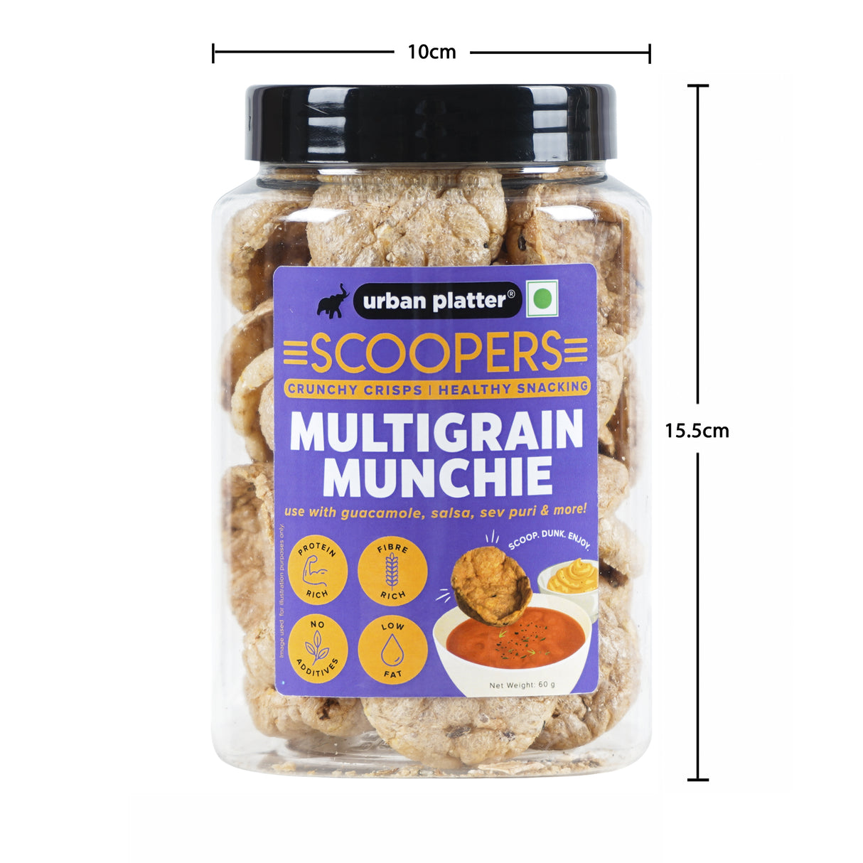 Urban Platter Scoopers Multigrain Munchie, 60g (Crunchy Crisps made with Popped Multi-grains and seeds for healthy snacking)