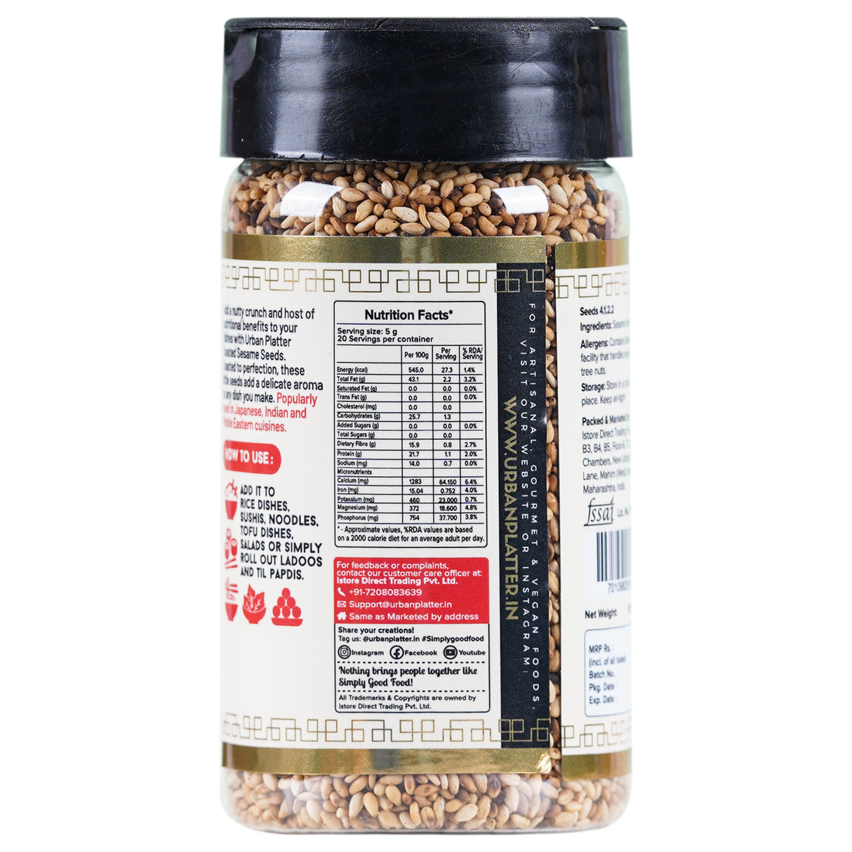 Urban Platter Toasted Sesame Seeds, 100g (Nutty & Crunchy | Toasted to perfection | High in Protein | High In Fibre | Sprinkle on salads, rice, noodles, soups, etc.)