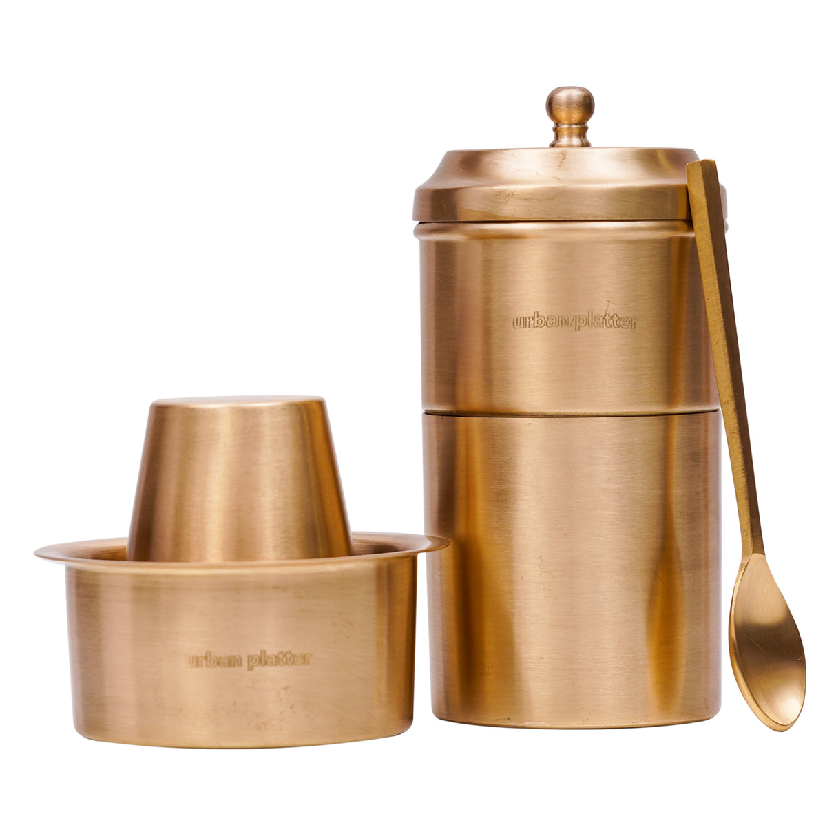 Urban Platter Brass South Indian Filter Coffee Experience Set (Filter, Dabara Vati and 1 Spoon in Brushed Brass finish)