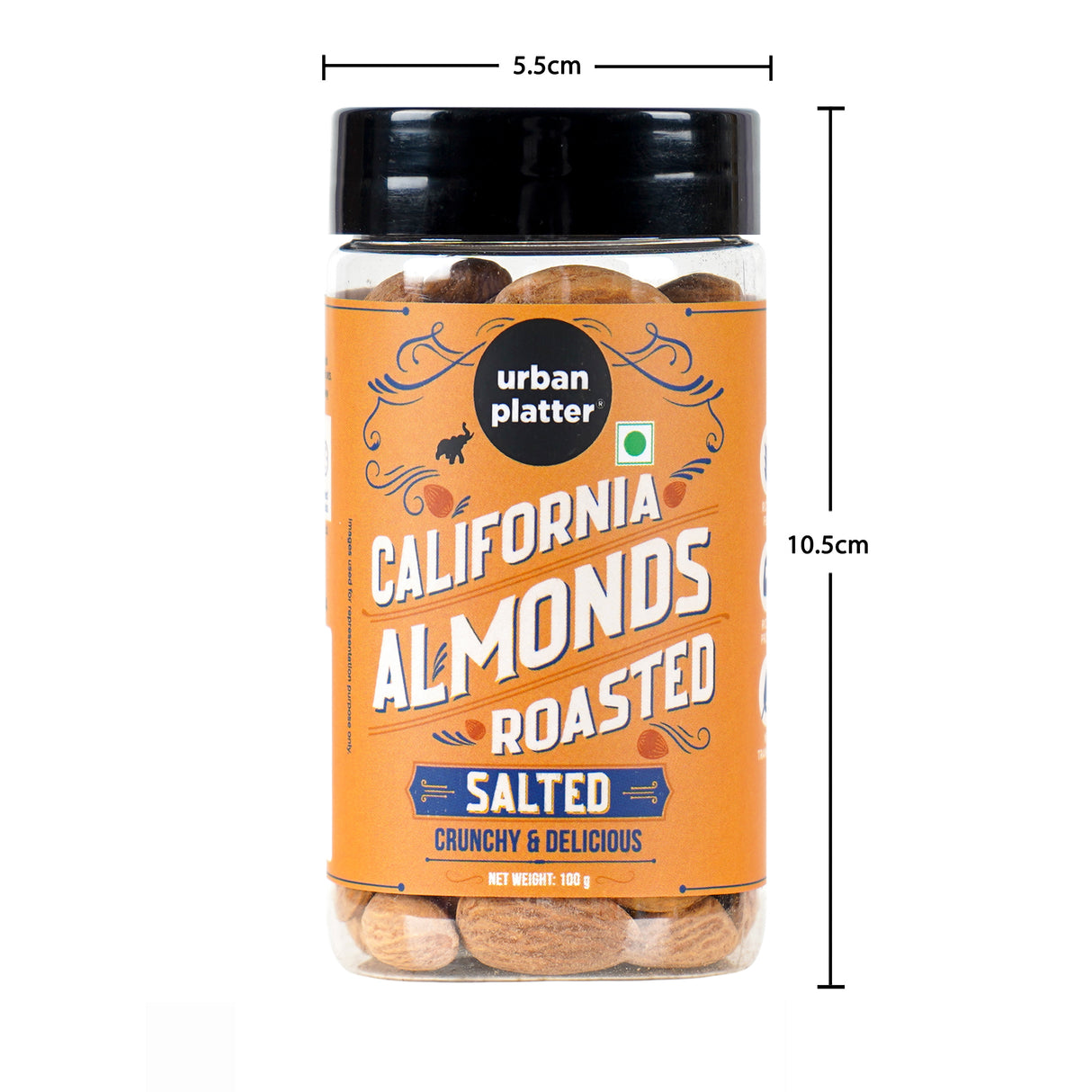 Urban Platter Roasted Salted California Almonds, 100g (Premium California Almonds seasoned with Pink salt, Rich in Fiber & Protein, Add to Fruit Salads, Oatmeal, Trail Mixes, Desserts, Ice creams, Baked Goods)