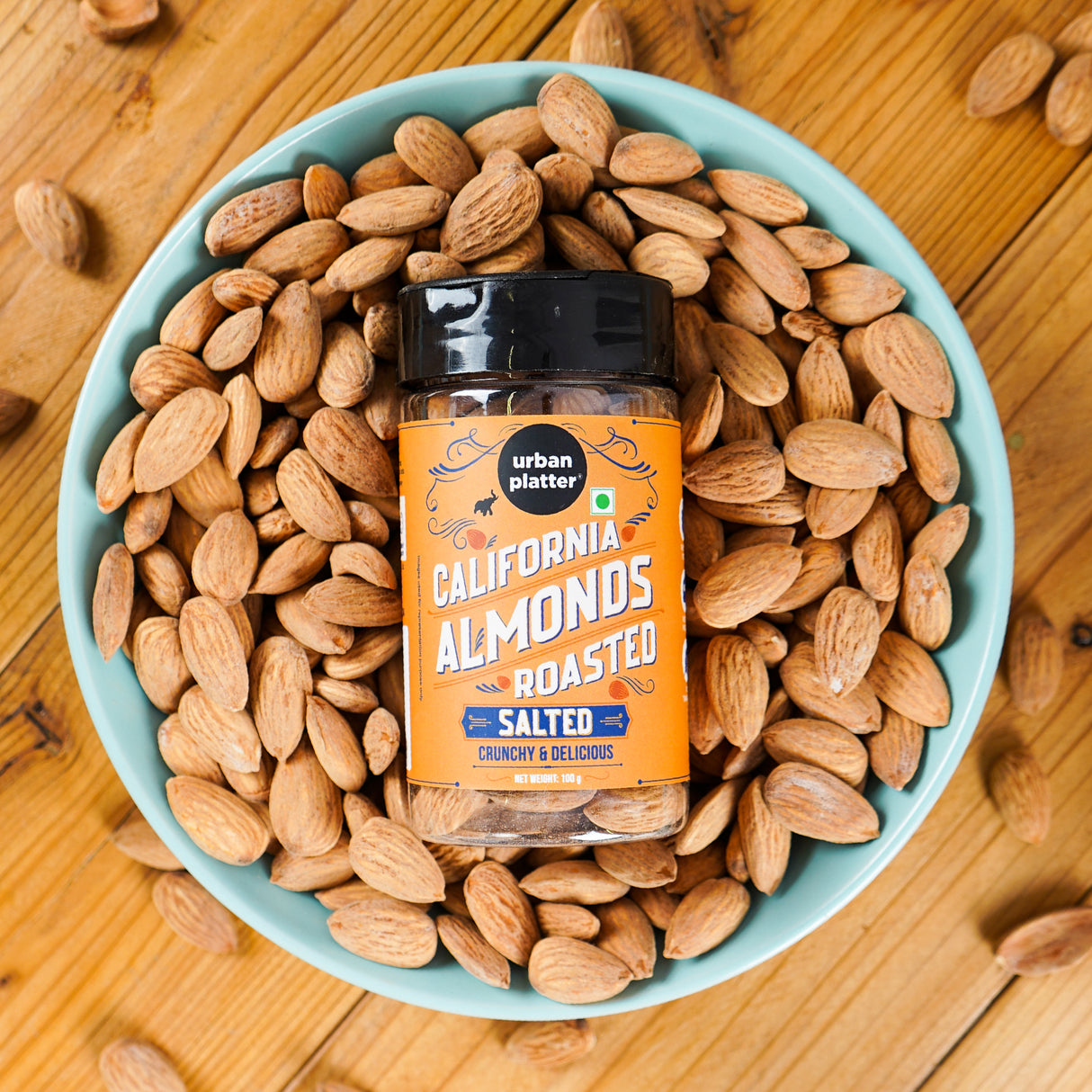 Urban Platter Roasted Salted California Almonds, 100g (Premium California Almonds seasoned with Pink salt, Rich in Fiber & Protein, Add to Fruit Salads, Oatmeal, Trail Mixes, Desserts, Ice creams, Baked Goods)