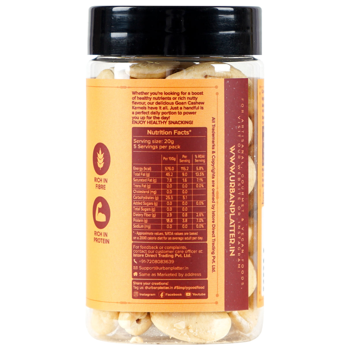 Urban Platter Goan Cashew Kernels (Grade W320), 100g (Rich in Protein, Source of Fiber, Crunchy & Delicious, Stored in Refrigeration for Long Lasting Freshness)