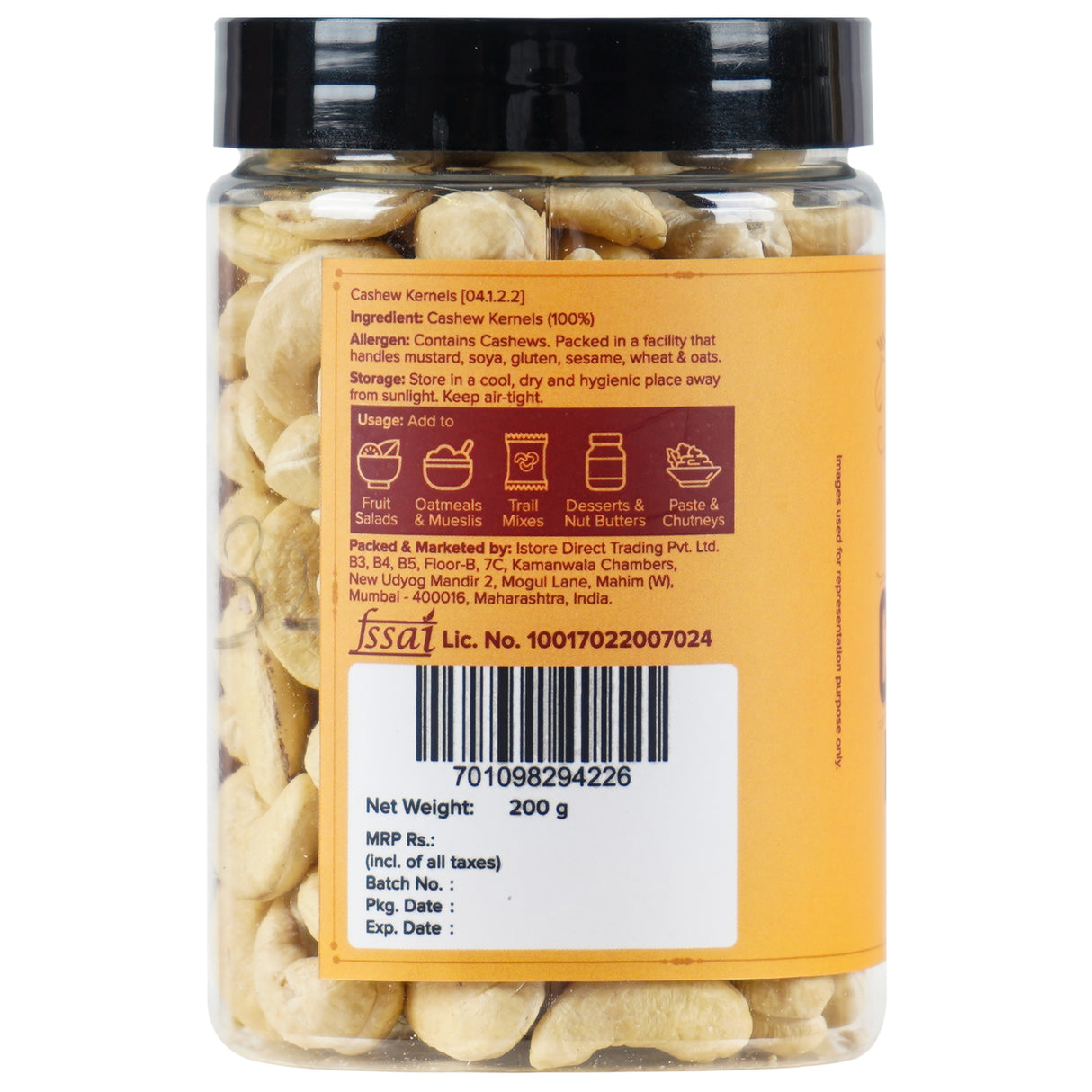 Urban Platter Goan Cashew Kernels (Grade W320), 200g (Rich in Protein, Source of Fiber, Crunchy & Delicious,Stored in Refrigeration for Long Lasting Freshness)