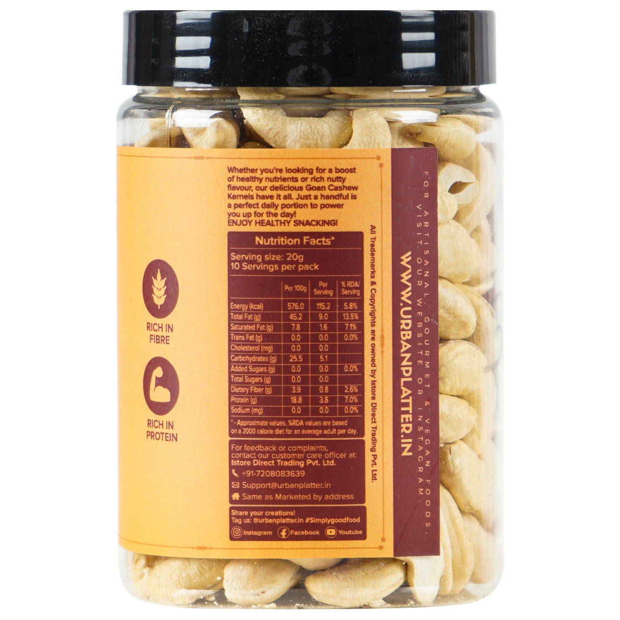 Urban Platter Goan Cashew Kernels (Grade W320), 200g (Rich in Protein, Source of Fiber, Crunchy & Delicious,Stored in Refrigeration for Long Lasting Freshness)