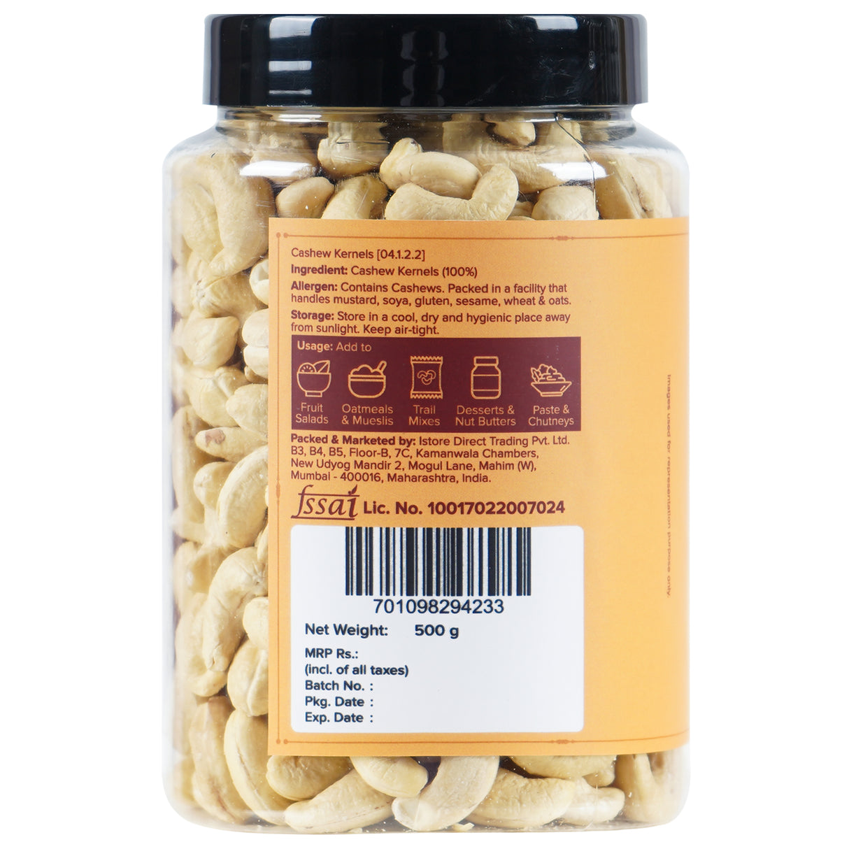 Urban Platter Goan Cashew Kernels (Grade W320), 500g (Rich in Protein, Source of Fiber, Crunchy & Delicious, Stored in Refrigeration for Long Lasting Freshness)