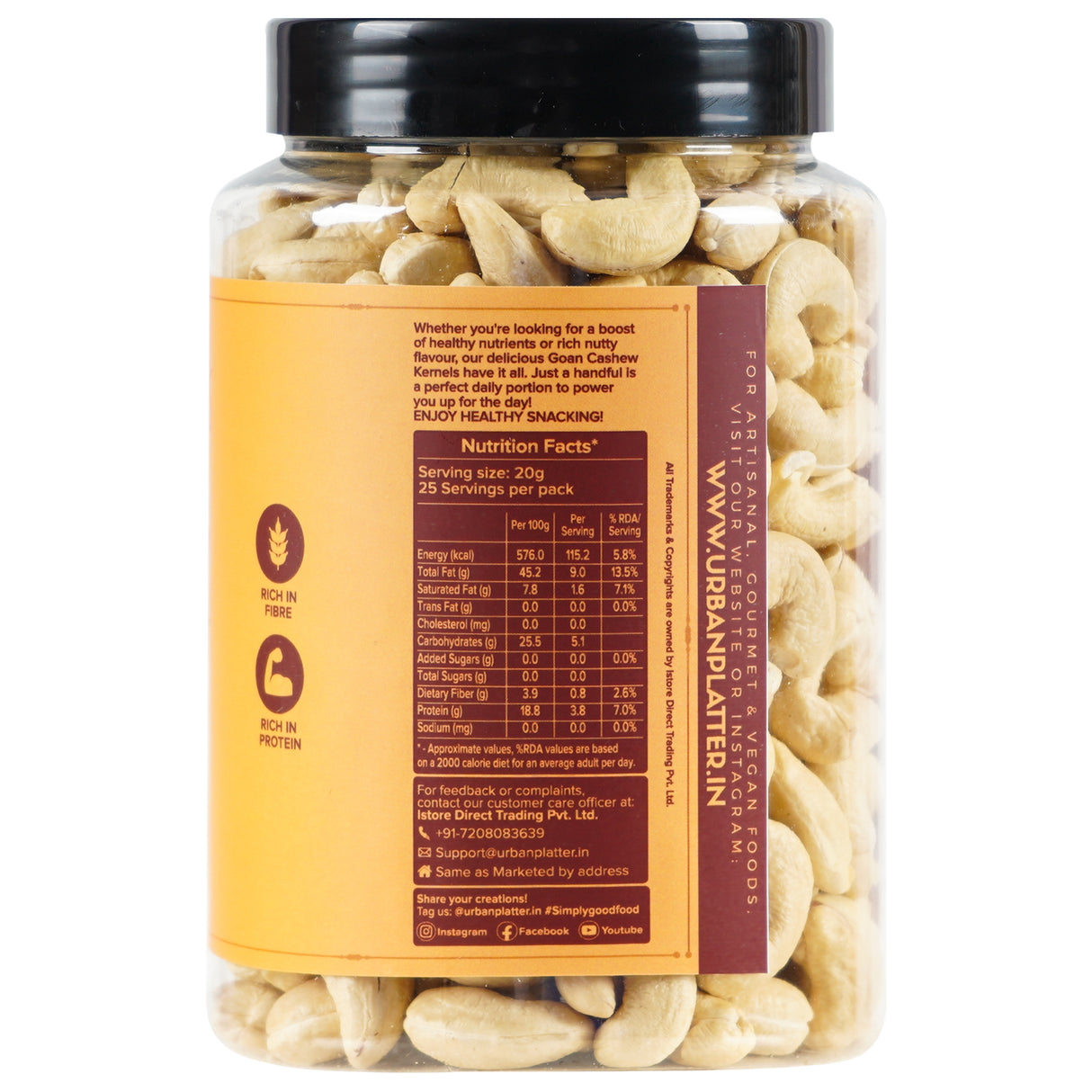 Urban Platter Goan Cashew Kernels (Grade W320), 500g (Rich in Protein, Source of Fiber, Crunchy & Delicious, Stored in Refrigeration for Long Lasting Freshness)