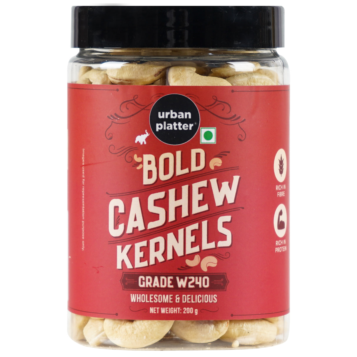 Urban Platter Bold Cashew Kernels (Grade W240), 200g (Rich in Protein, Source of Fiber, Crunchy & Delicious, Stored in Refrigeration for Long Lasting Freshness)