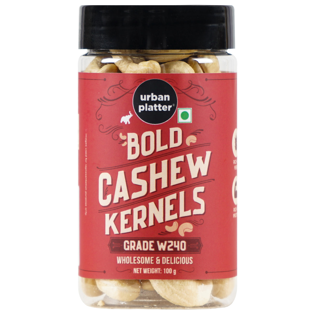 Urban Platter Bold Cashew Kernels (Grade W240), 100g (Rich in Protein, Source of Fiber, Crunchy & Delicious, Stored in Refrigeration for Long Lasting Freshness)