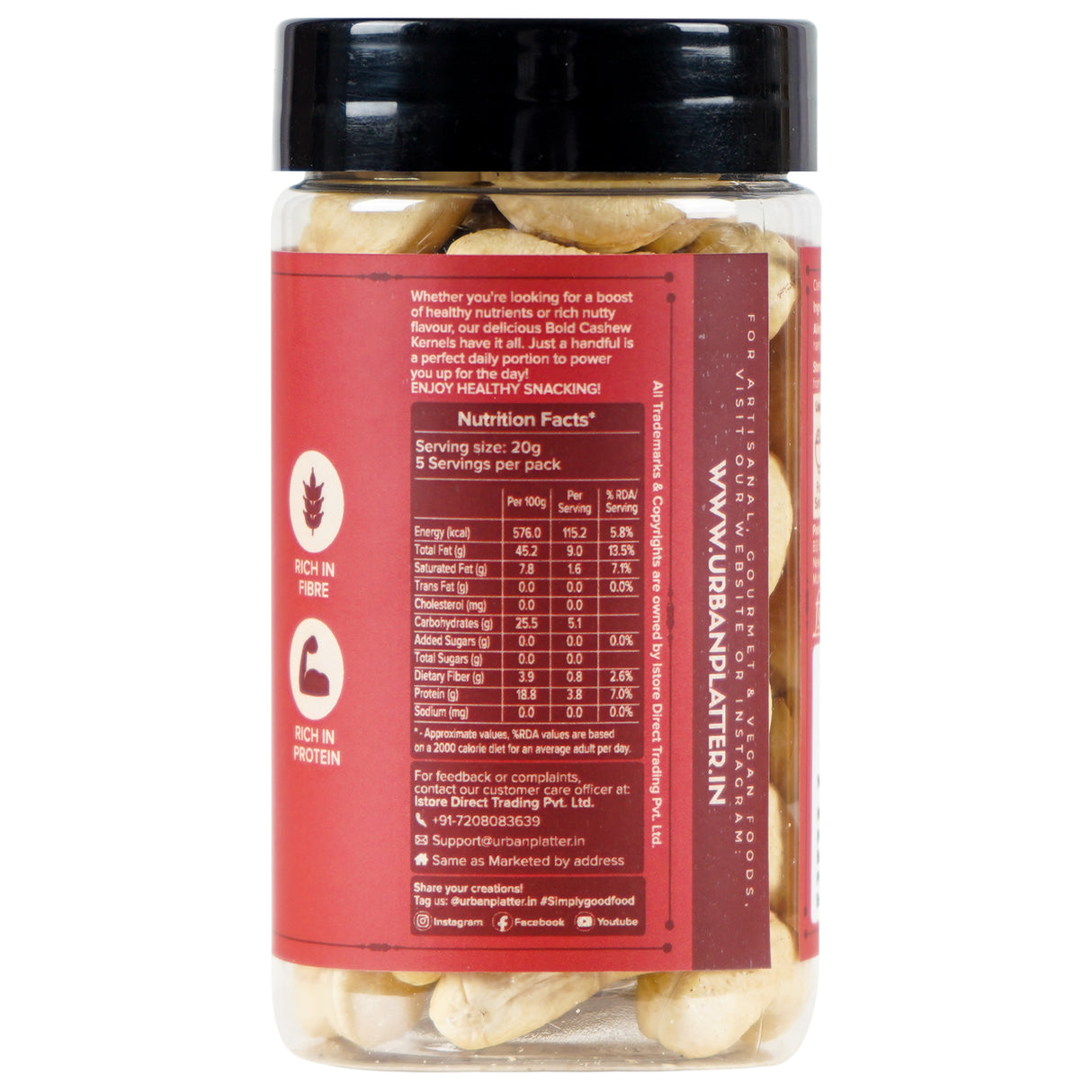 Urban Platter Bold Cashew Kernels (Grade W240), 100g (Rich in Protein, Source of Fiber, Crunchy & Delicious, Stored in Refrigeration for Long Lasting Freshness)