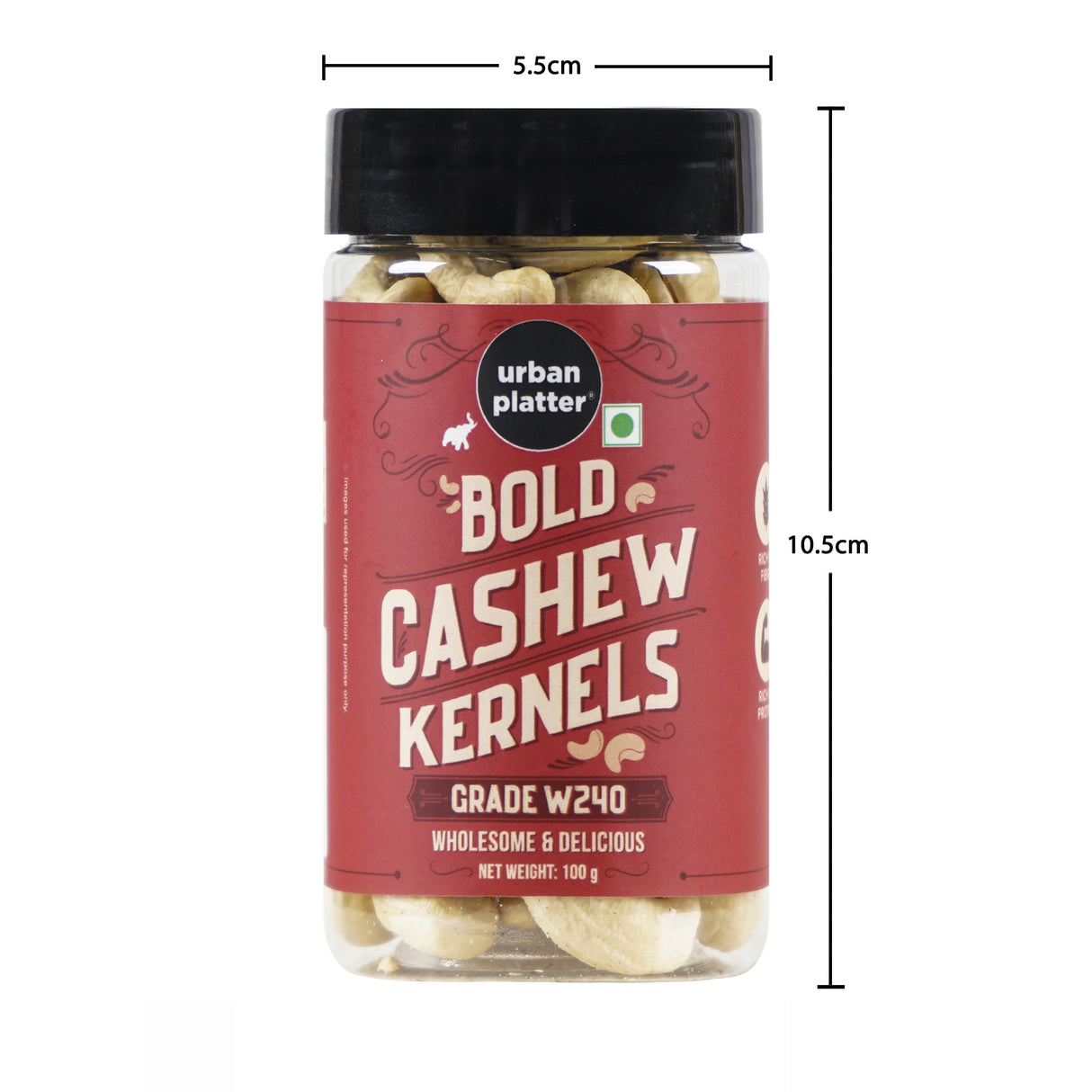 Urban Platter Bold Cashew Kernels (Grade W240), 100g (Rich in Protein, Source of Fiber, Crunchy & Delicious, Stored in Refrigeration for Long Lasting Freshness)