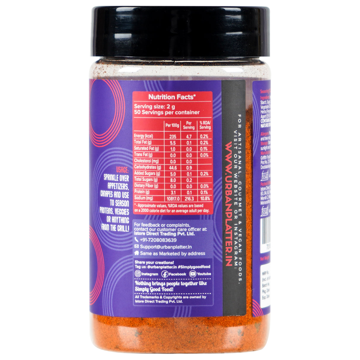 Urban Platter Jain Tandoori Tikka Seasoning, 100g (Smoky BBQ-style Spice Blend | Onion & Garlic- free | Great for Fries, Popcorn, Makhanas & Marinades)