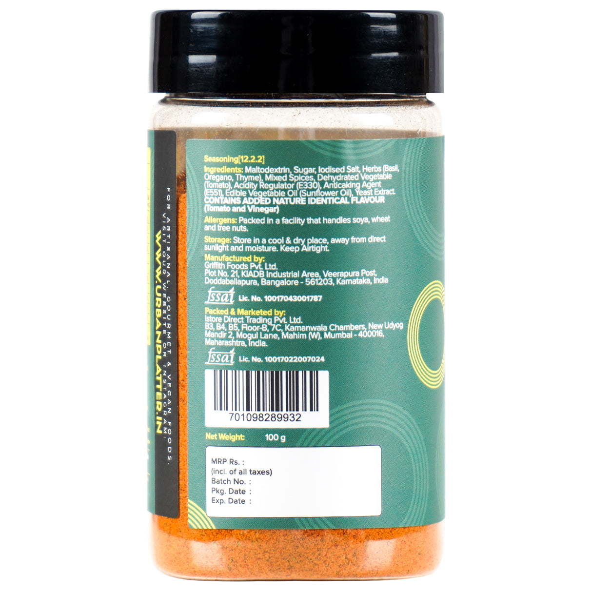 Urban Platter Jain Pizza & Pasta Seasoning, 100g (No MSG, Sprinkle on Salads, Garlic breads, Savoury breads, Herb Seasoning)