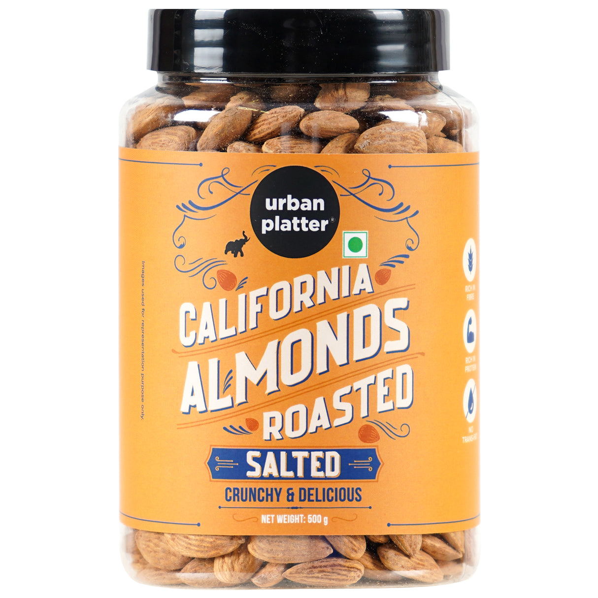 Urban Platter Roasted & Lightly Salted California Almonds, 500g [Seasoned with Pink salt | Healthy snacking | Crunchy | Oven Roasted]