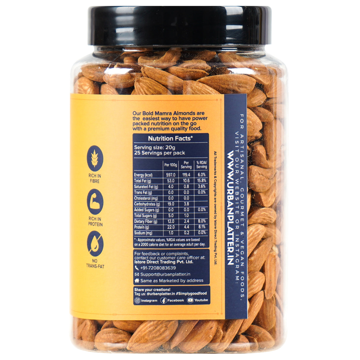 Urban Platter Bold Mamra Almonds, 500g