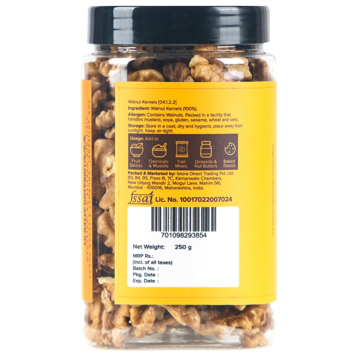 Urban Platter California Walnut Kernels, 250g (Premium California Walnuts, Rich in Fiber & Protein, Stored in Refrigeration for Long Lasting Freshness)