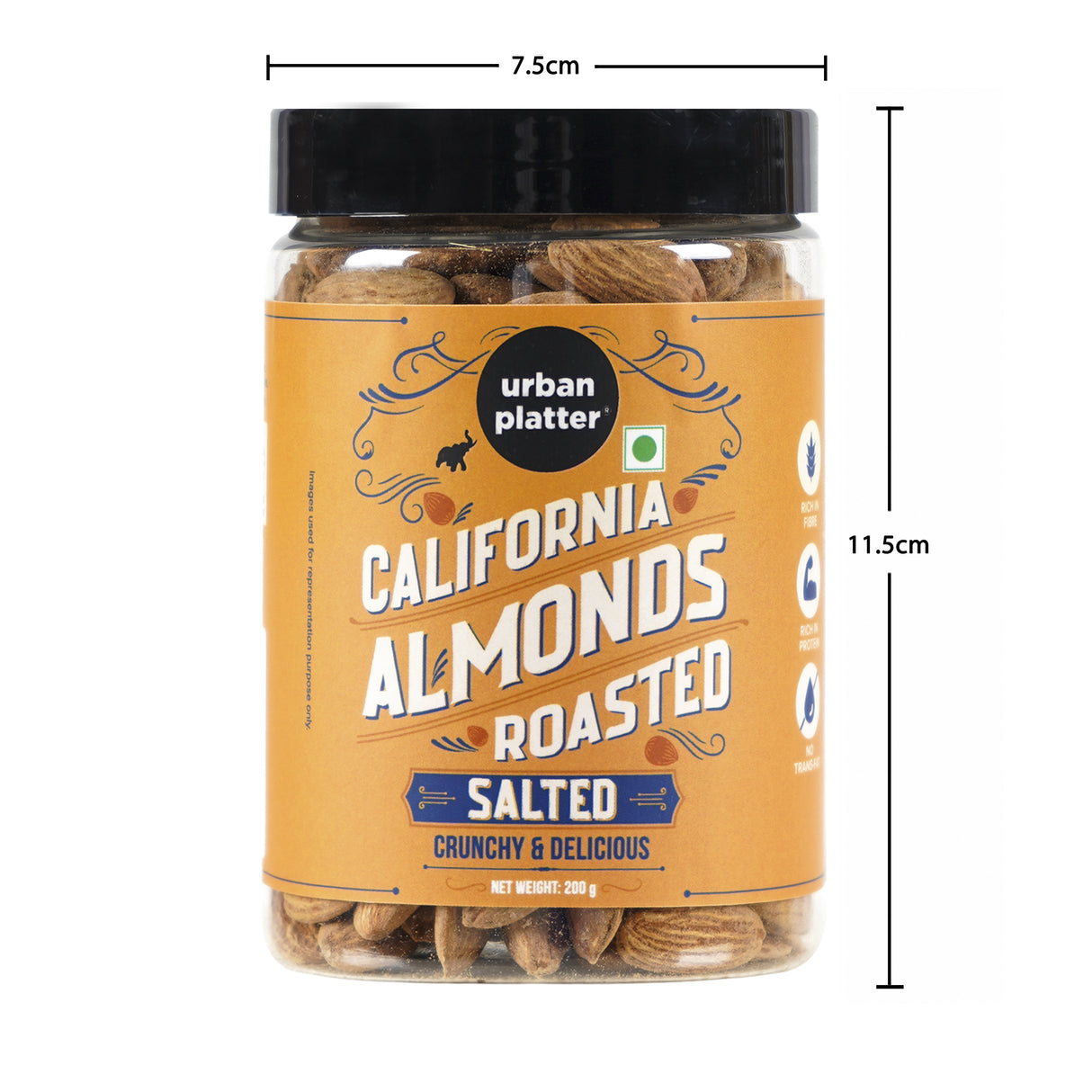 Urban Platter Roasted Salted California Almonds, 200g (Premium California Almonds seasoned with Pink salt, Rich in Fiber & Protein,Trail Mixes, Desserts, Ice creams, Baked Goods)