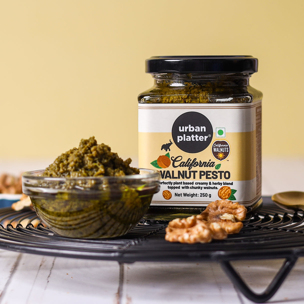 Urban Platter Classic Italian Style California Walnut and Basil Pesto, 250g (Chunky | Savoury| Burst of flavours | Perfectly Plant Based)