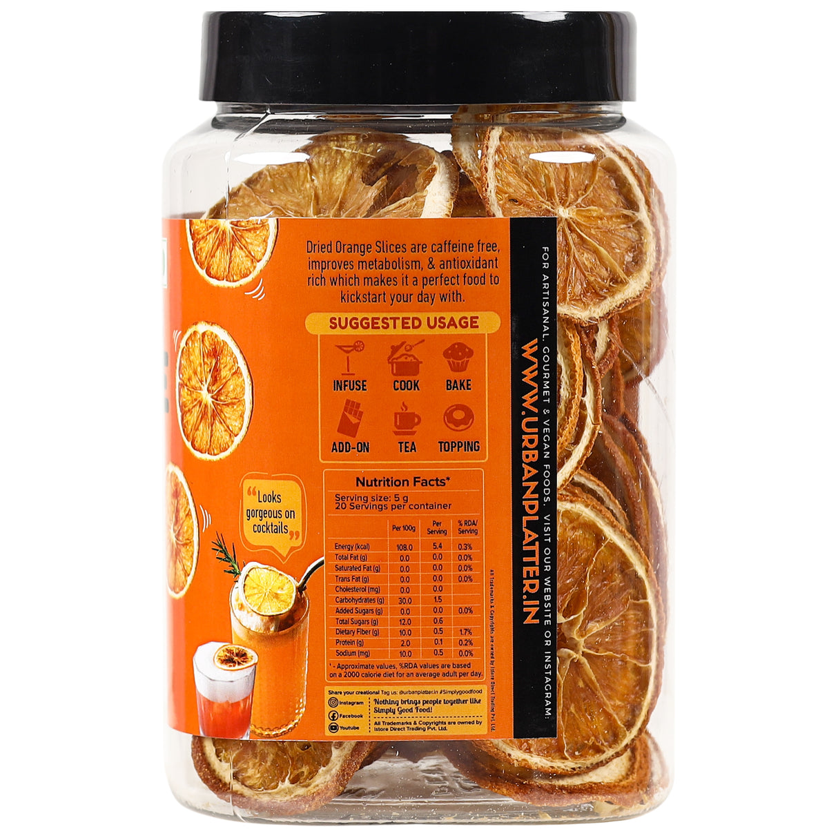 Urban Platter Dried Orange Slices, 100g (Unsweetened, Citrus & Aromatic, Add to baked items, confectionery, chocolates, snacks, cocktails)