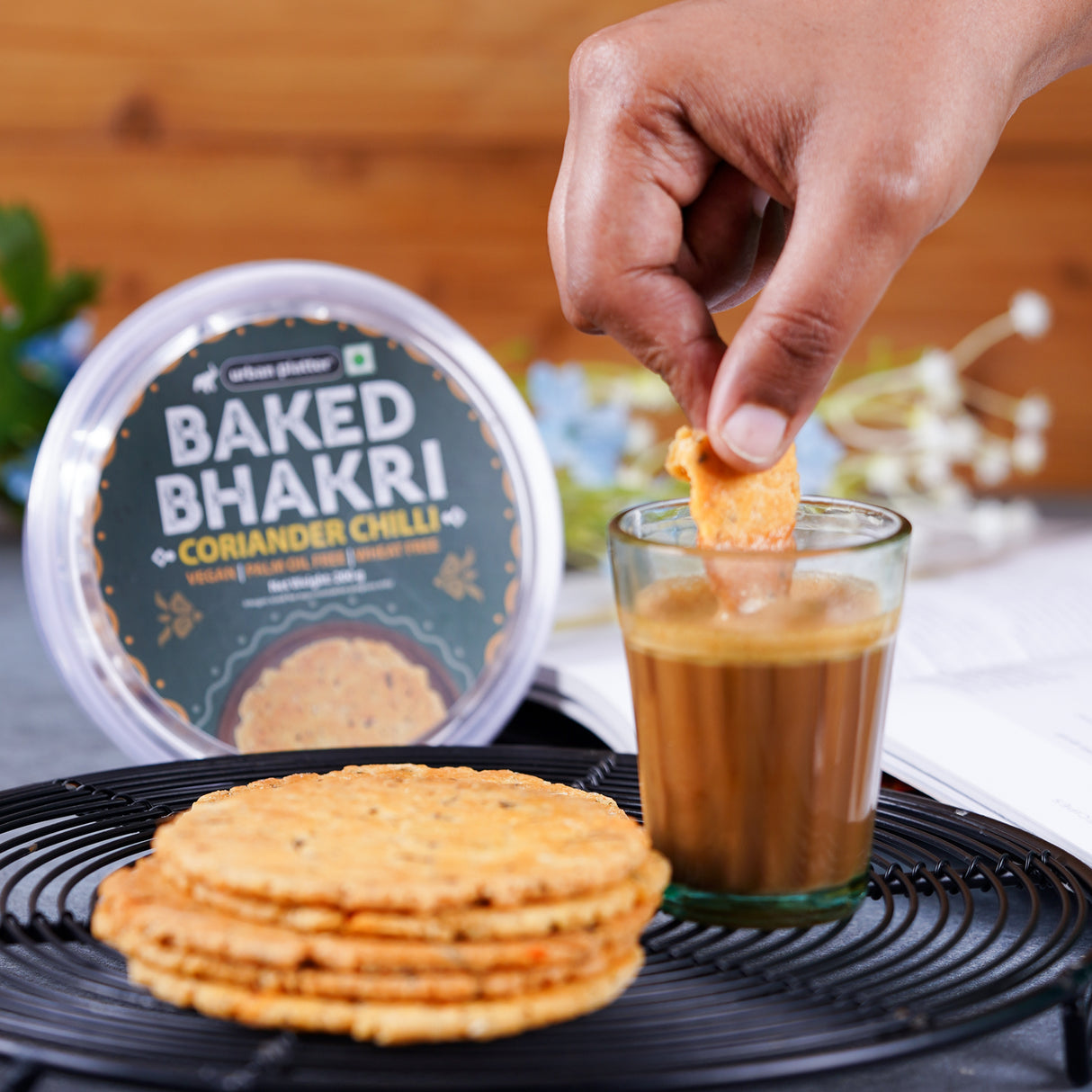 Urban Platter Baked Coriander Chilli Bhakri, 200g (Wheat Free, Traditional Gujarati Snack)