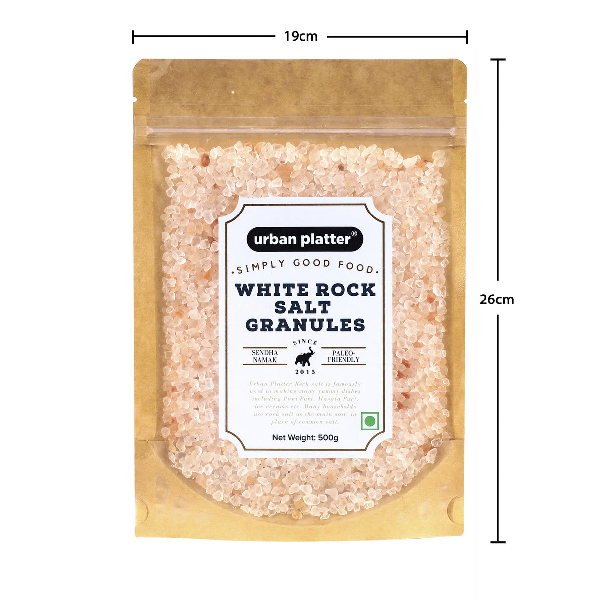 Urban Platter Whole White Rock Salt (Sendha Namak) Granules, 500g