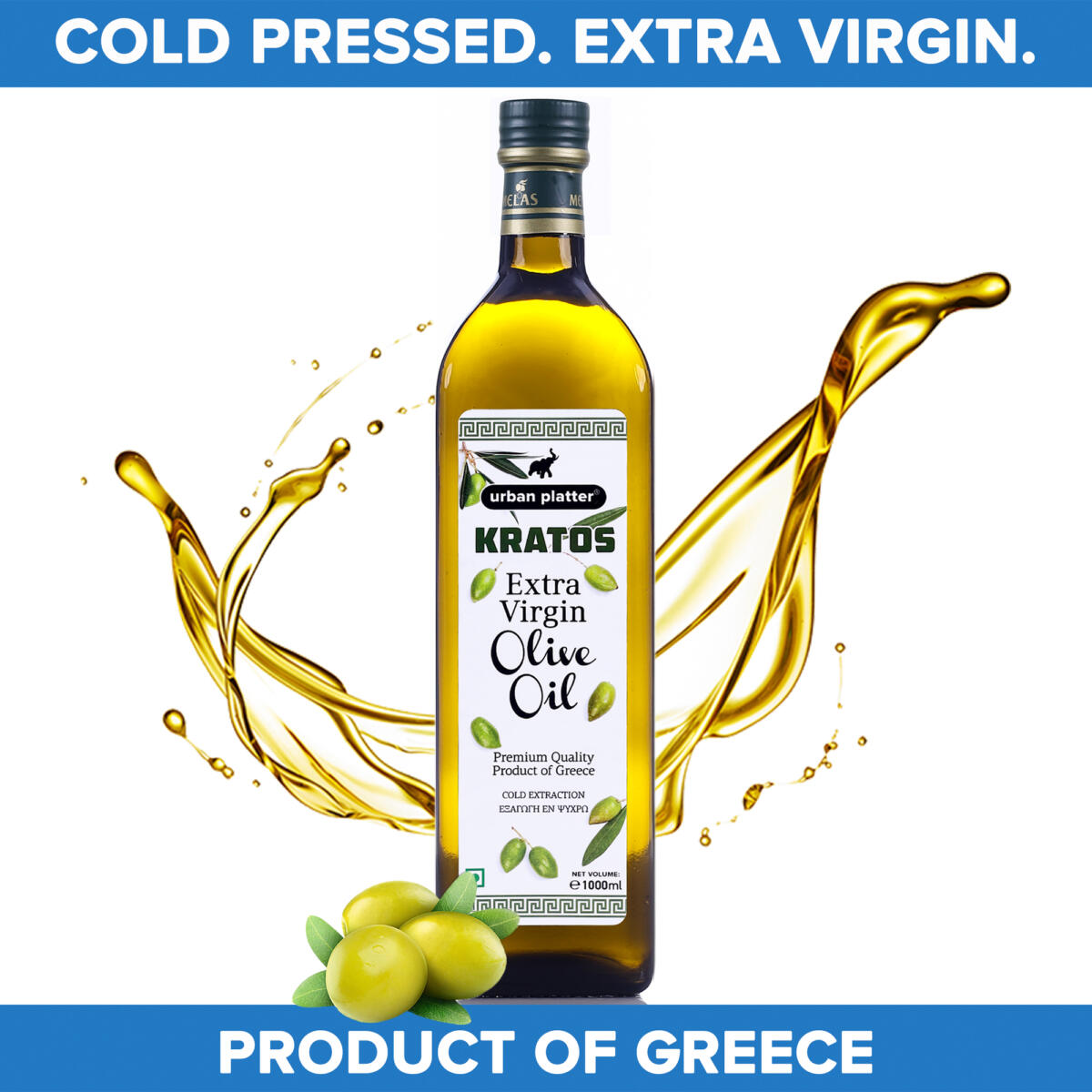 Urban Platter Kratos Cold Pressed Extra Virgin Olive Oil, 1 Litre (Made in Greece)