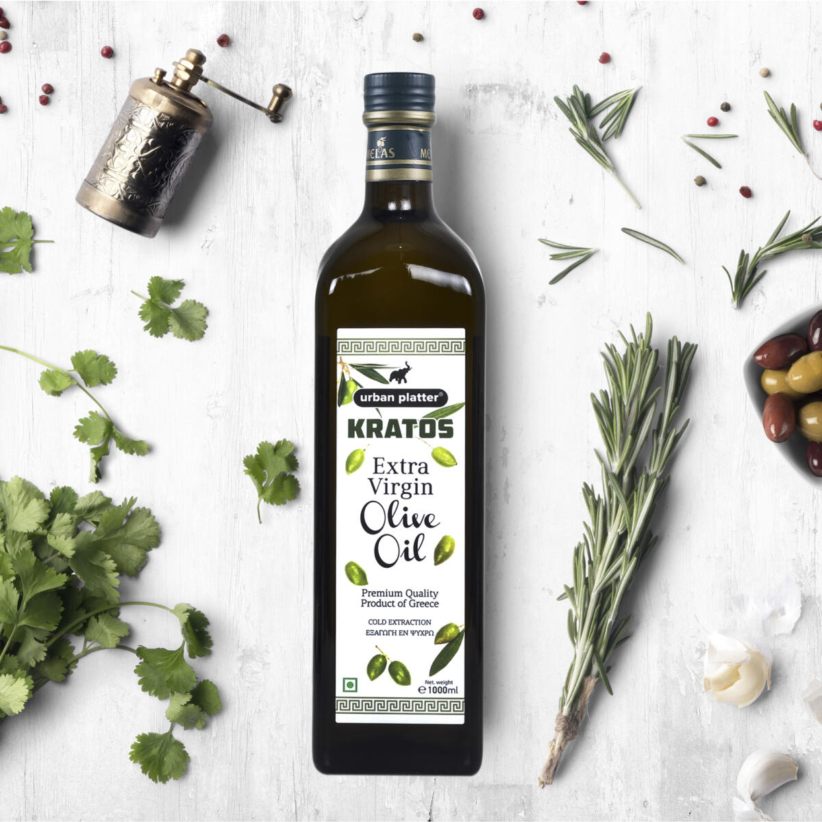 Urban Platter Kratos Cold Pressed Extra Virgin Olive Oil, 1 Litre (Made in Greece)