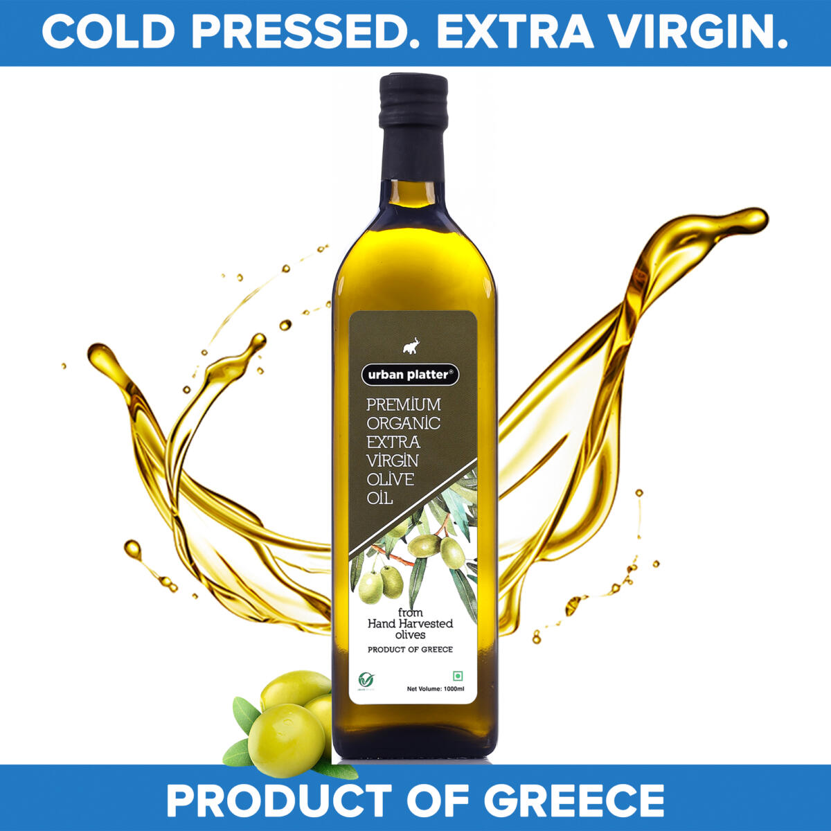 Urban Platter Premium Extra Virgin Olive Oil, 1000ml [Hand Harvested Olives, Imported, Product Of Crete, Greece]