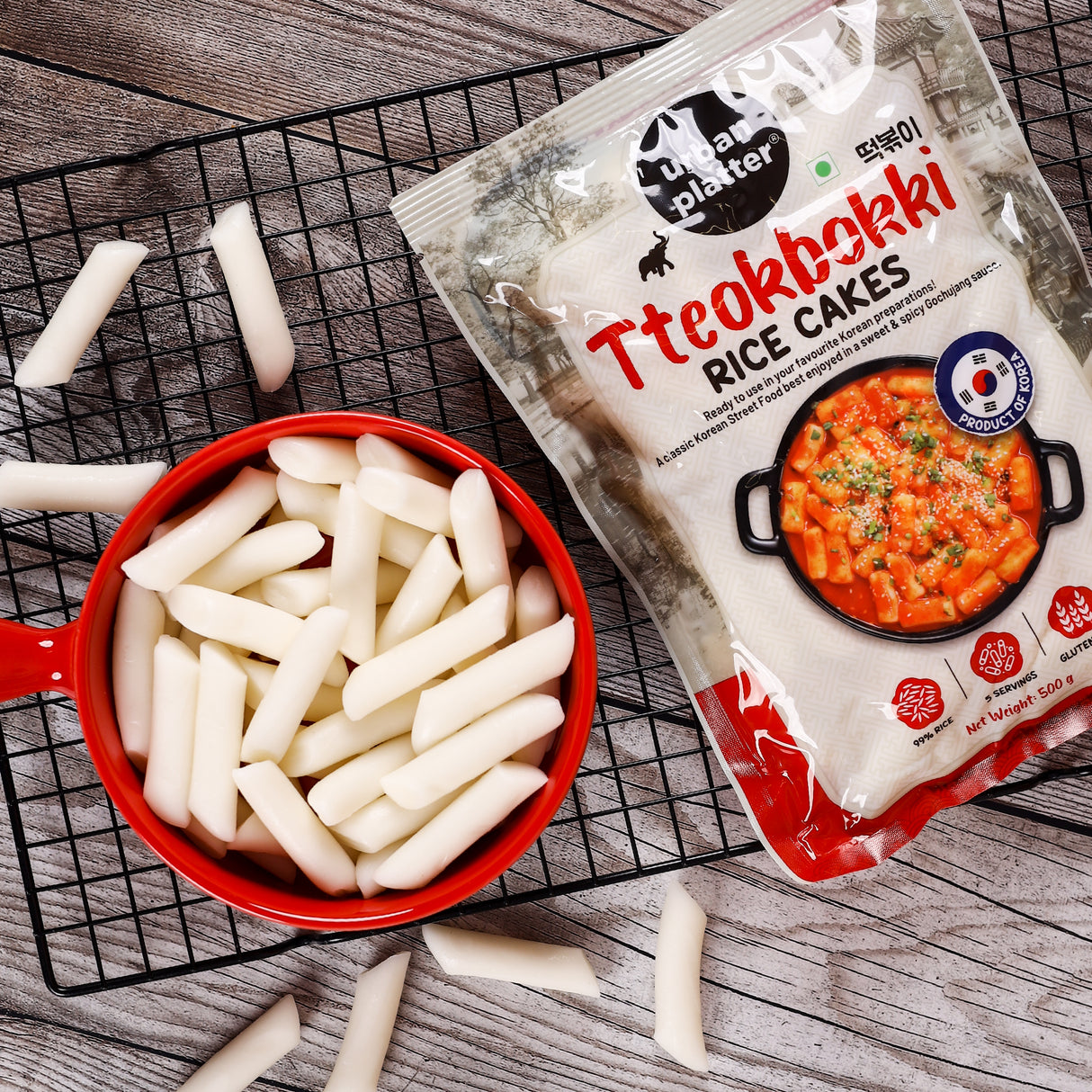 Urban Platter Classic Korean Tteokbokki Rice Cakes, 500g (Soft & Chewy Garaetteok | Korean Rice Sticks | Ideal for Stir-Fries, Soups & Tteokbokki)