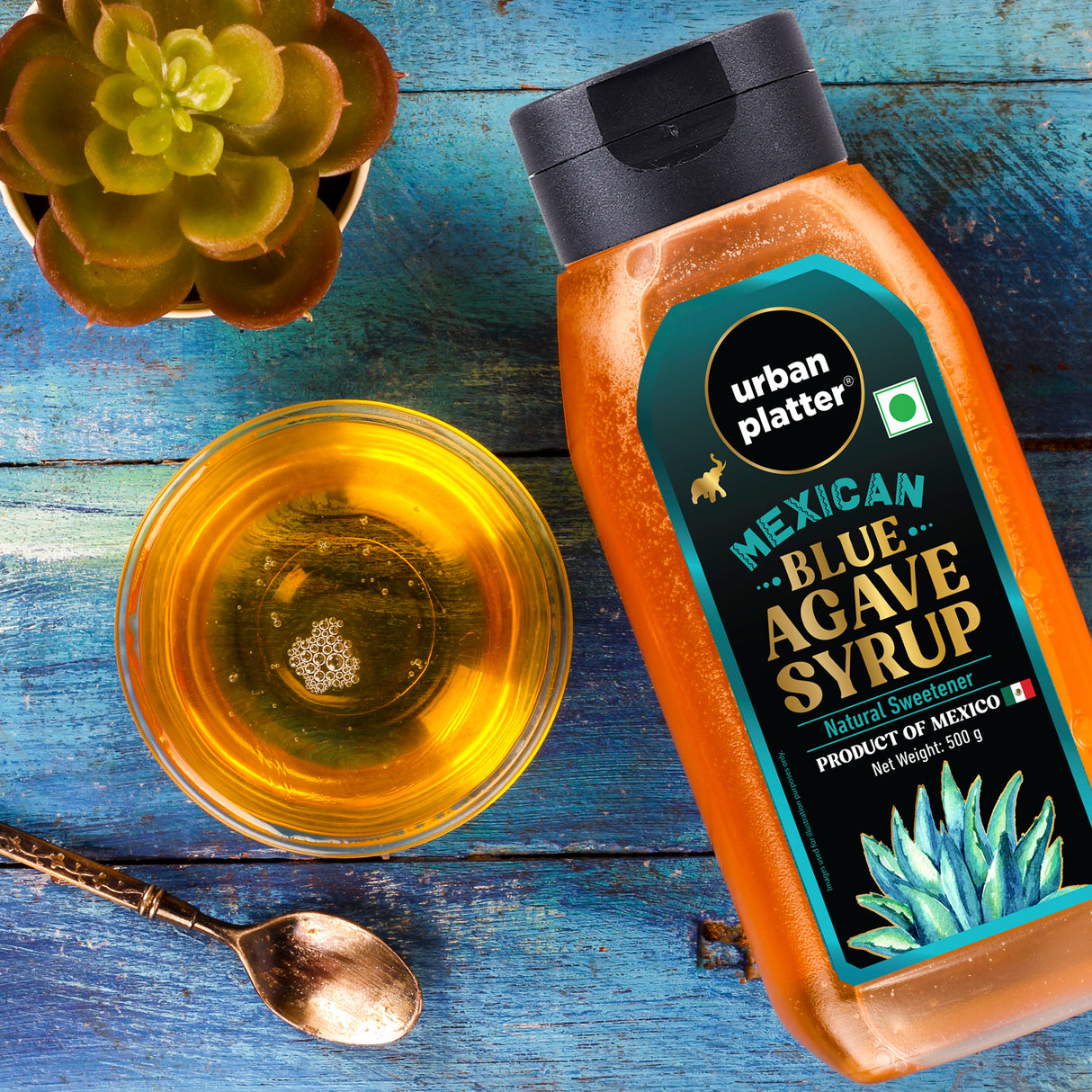 Urban Platter Mexican Blue Agave Syrup, 500g (Plant-Based Sweetener | Low Glycemic Index | Additive-Free)