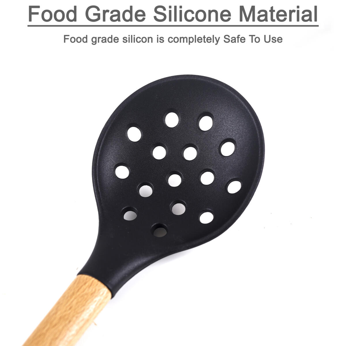 Urban Platter Silicone Kitchen Utensil Silicone Slotted Skimmer Strainer Spoon With Wooden Handle [Ideal For Straning Pasta, Easy to Clean, Perfect for Non-stick Utensils, Heat-Resistant]
