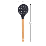 Urban Platter Silicone Kitchen Utensil Silicone Slotted Skimmer Strainer Spoon With Wooden Handle [Ideal For Straning Pasta, Easy to Clean, Perfect for Non-stick Utensils, Heat-Resistant]