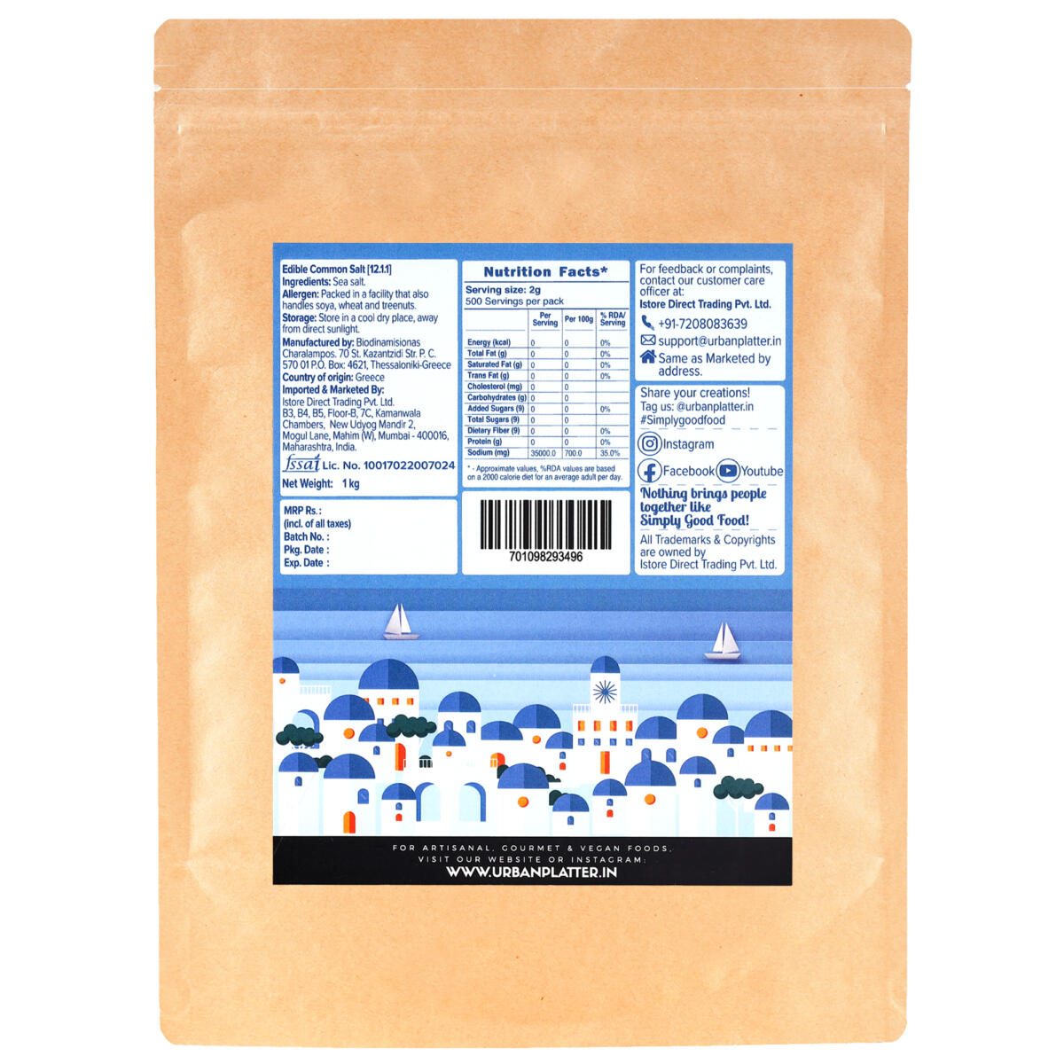 Urban Platter Mediterranean Coarse Sea Salt, 1Kg [Product of Greece, Sun-dried, Perfect for Seasoning & A Great Finishing Salt]