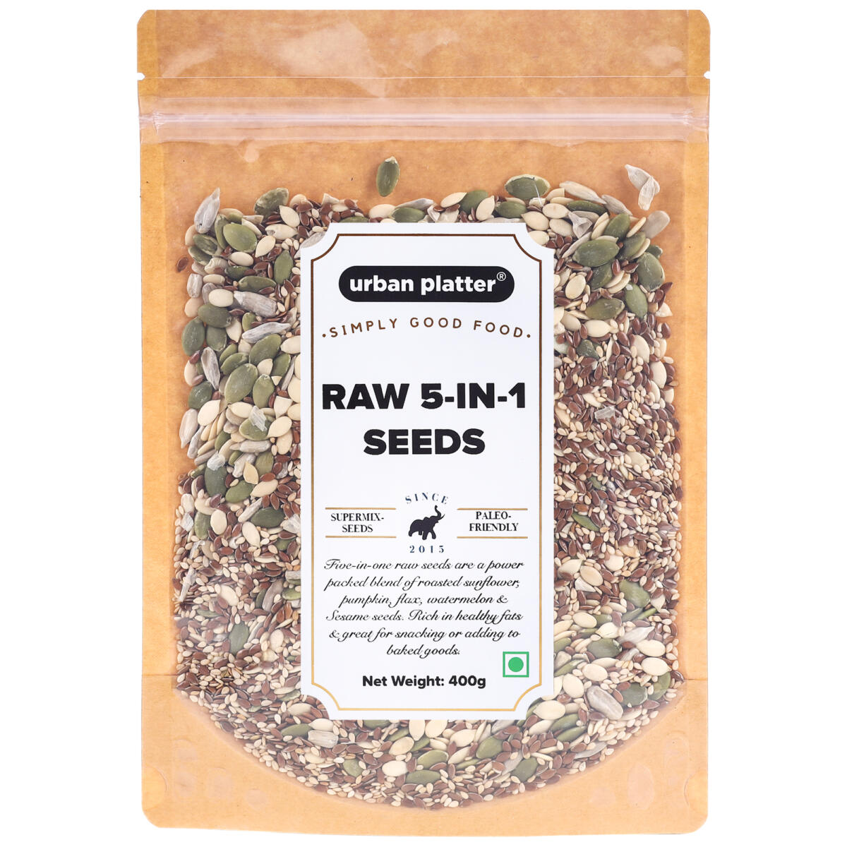 Urban Platter 5-in-1 Raw Seeds Mix [Raw Sunflower Seeds, Pumpkin Seeds, Flax Seeds, Sesame Seeds, Watermelon Seeds], 400g