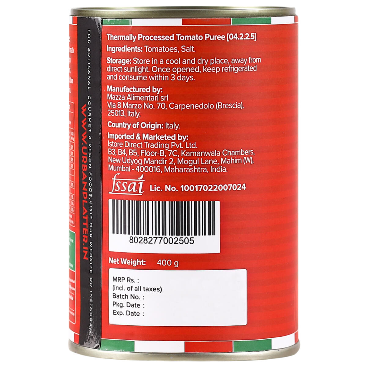 Urban Platter Classic Italian Tomato Puree, 400g [Product of Italy, Ideal for Pizza and Pasta]