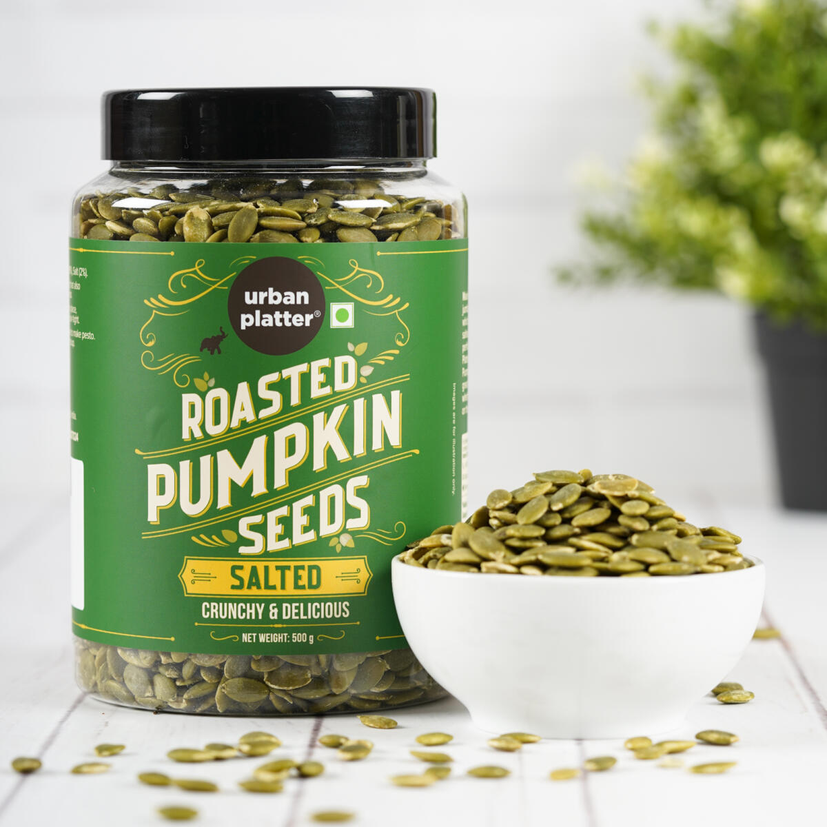 Urban Platter Roasted & Salted Pumpkin Seeds, 1Kg [Pack of 2 - 500g] (Use in Salads, Trail Mixes, Baked Goods, Granola Bars, Desserts | Source of Protein & Fibre | Keto Diet Friendly | Immunity Booster | Pepitas Seed | Healthy Superfood Snack)