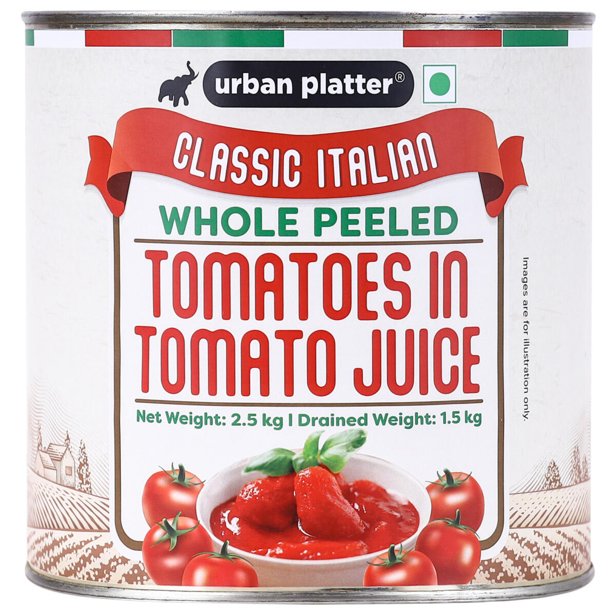 Urban Platter Whole Peeled Italian Tomatoes In Tomato Juice, 2.5Kgs [Made with 100% Italian Tomatoes, 1.5Kg Drained Weight, Add to sauces, soups, stews]