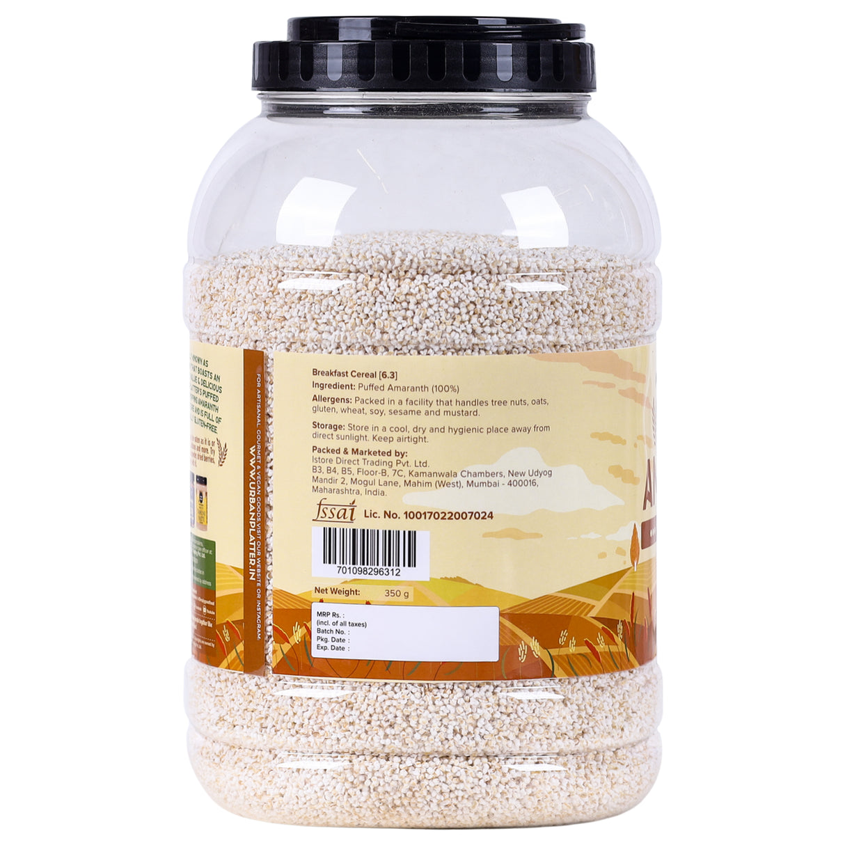Puffed Amaranth, 350g (Rajgira, High in Protein & Fibre, Healthy Puffed Snack, Gluten-free)