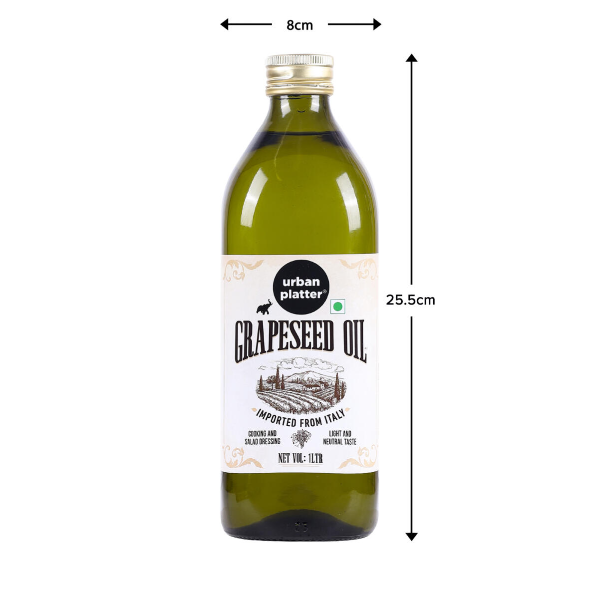 Urban Platter Italian Grapeseed Oil, 1Litre (Perfect for Frying, Grilling & Roasting, Light & Neutral Taste, Cooking & Salad Dressing)