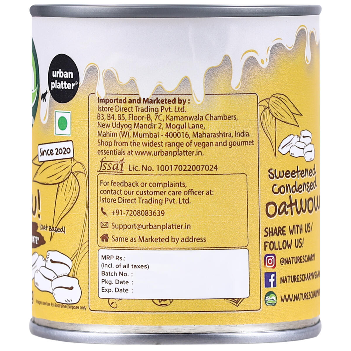 Urban Platter Sweetened Condensed Oatwow Dessert Mate, 320g (Product of Thailand, Oat-Based, Dairy &  Soy Free, Perfect for Cakes, Fudge, Cookies)