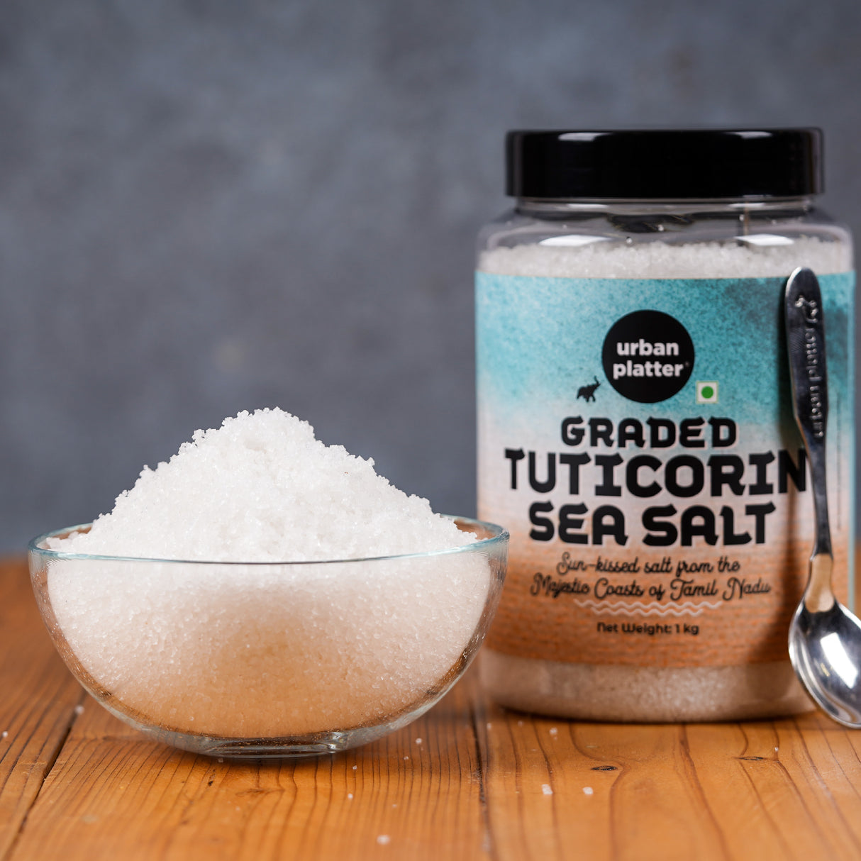 Urban Platter Graded Tuticorin Sea Salt Crystals Shaker Jar, 1Kg / 35.2oz [All Natural, Premium Quality, Finishing Salt]