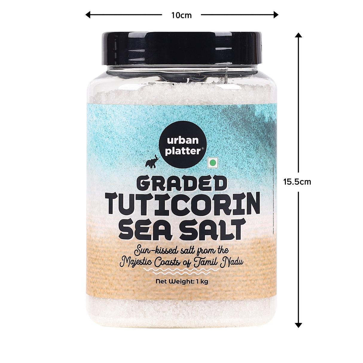 Urban Platter Graded Tuticorin Sea Salt Crystals Shaker Jar, 1Kg / 35.2oz [All Natural, Premium Quality, Finishing Salt]