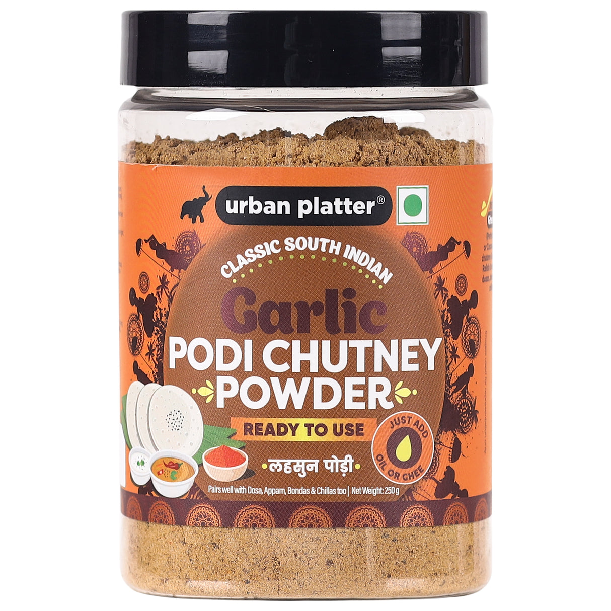 Urban Platter Classic South Indian Garlic Podi Chutney Powder, 250g  (Ready to use, Just add ghee or oil)