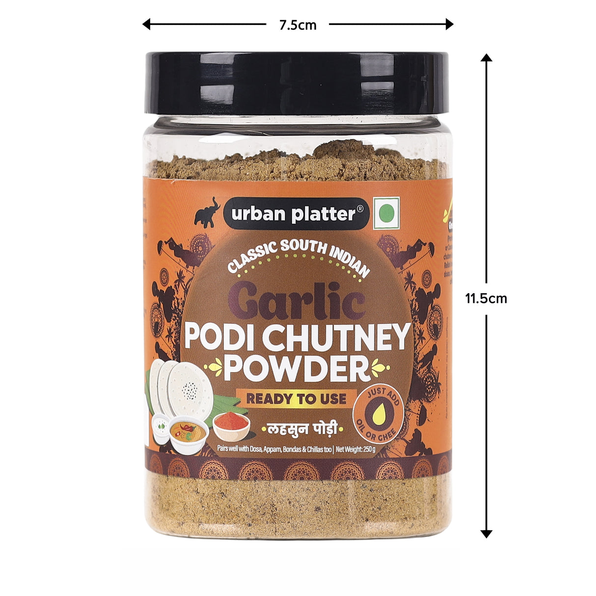 Urban Platter Classic South Indian Garlic Podi Chutney Powder, 250g  (Ready to use, Just add ghee or oil)