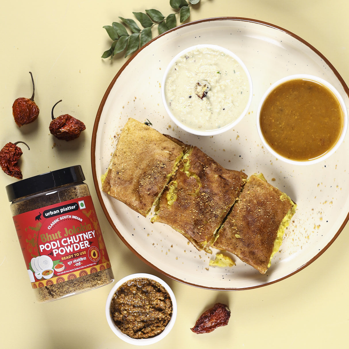 Urban Platter Classic South Indian Bhut Jolokia Podi Chutney Powder, 250g (Ready to use, Just add ghee or oil)