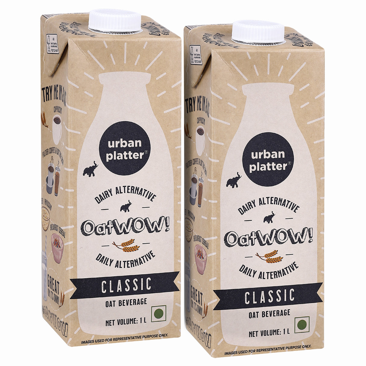 Urban Platter OatWOW Classic Oat Beverage, 1L [Pack of 2] [Plant-based / Milk Alternative]